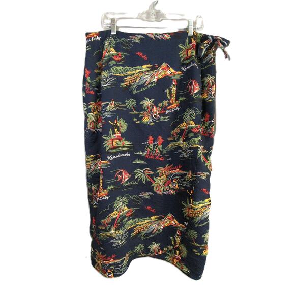 Hilo Hattie Hawaiian Wrap Skirt Womens XL Blue Original Vintage - Picture 1 of 8